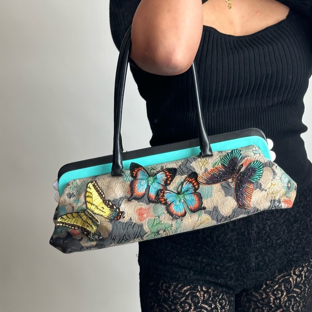 Bottega Veneta Black and Teal Butterfly Shoulder Bag - Picture 2 of 16